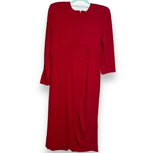 Cynthia Howie Maggy Boutique Midi Maxi Dress Womens 12 Red Vintage Modest Casual - Picture 3 of 10